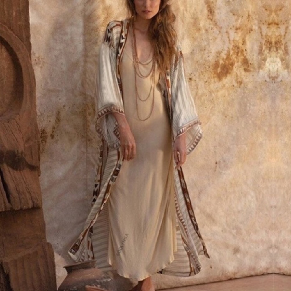 Bohemian Western Aztec Tribal Geo Belted Kimono Duster Cover up Beach - Picture 4 of 12